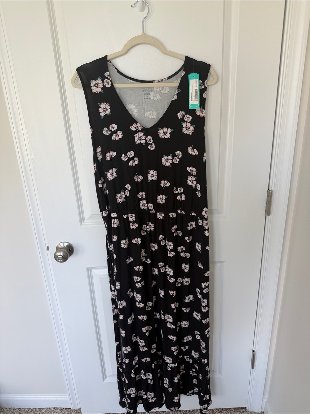 Market & Spruce Black Maxi Dress with Light Pink Floral Accents